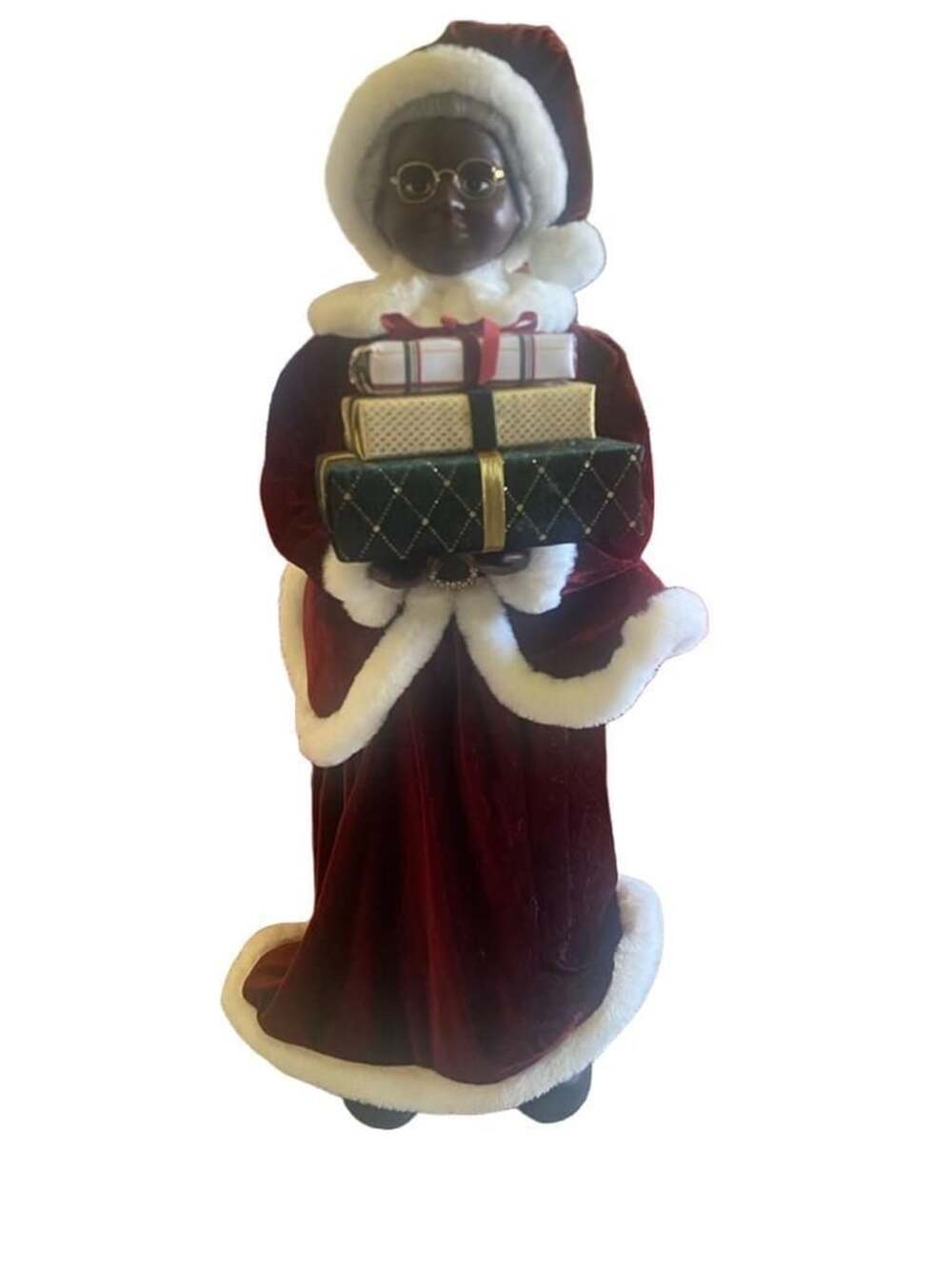 Merry Brite African American Mrs. Claus Holding Gifts 33 Inch Christmas Decor